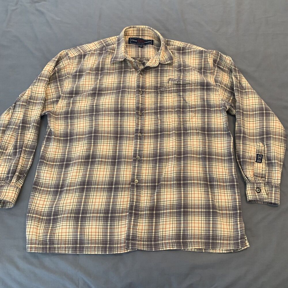 Phat Farm Shirt Mens XL Plaid‎ Button Up Long Sleeve Embroidered Casual Korea